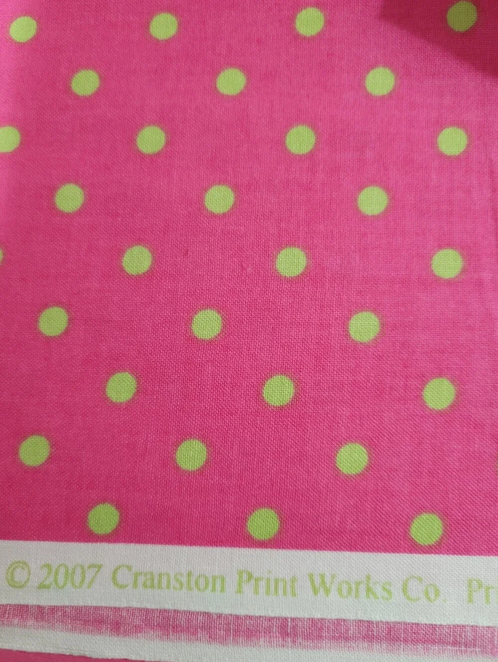 VIP By Cranston Pink Fabric with Lime Green Polka Dots (1522)